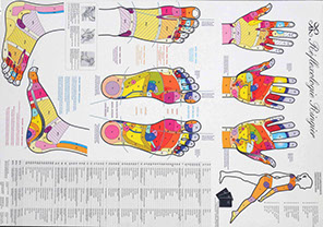 Reflexologie Poster in 3 Sprachen Abbildungen der Reflexzonen der Füsse, Hände und des Körpers Autor: Hans-Jürg Ringier Murten